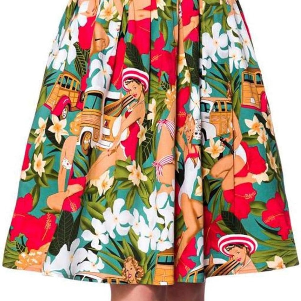 Grace Karin Red and Green A-Line Pleated Skirt Resort Wear